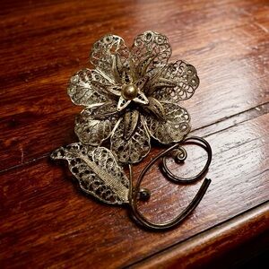 Sterling silver flowers sterling silver 925 Silver Floral Brooch Vintage